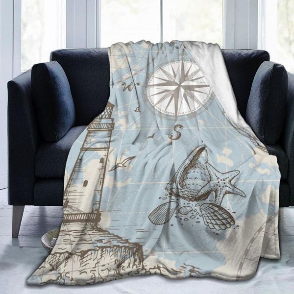 

blanket to family friends nautical map compass lighthouse anchor seashells durable super soft comfortable for home gift blankets