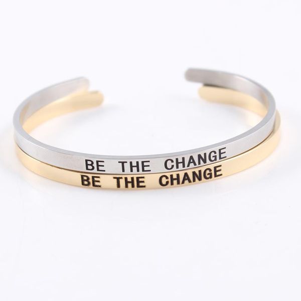 

bangle be the change stainless steel adjustable trendy for lover family secret message couple jewelry, Black