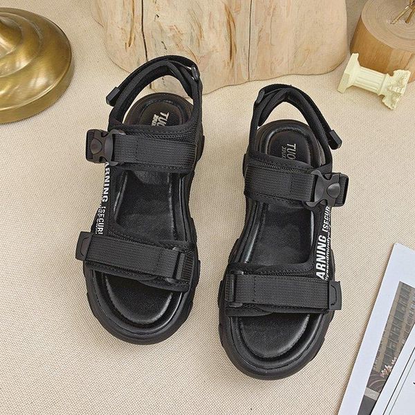 

sandals women low heel rome beach shoes female 2021 summer casual breathable sport dad thick sole platform1, Black