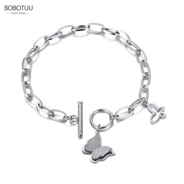 

charm bracelets bobotuu trendy cz crystal butterfly for women stainless steel link chain bohemia summer beach jewelry bb21026, Golden;silver