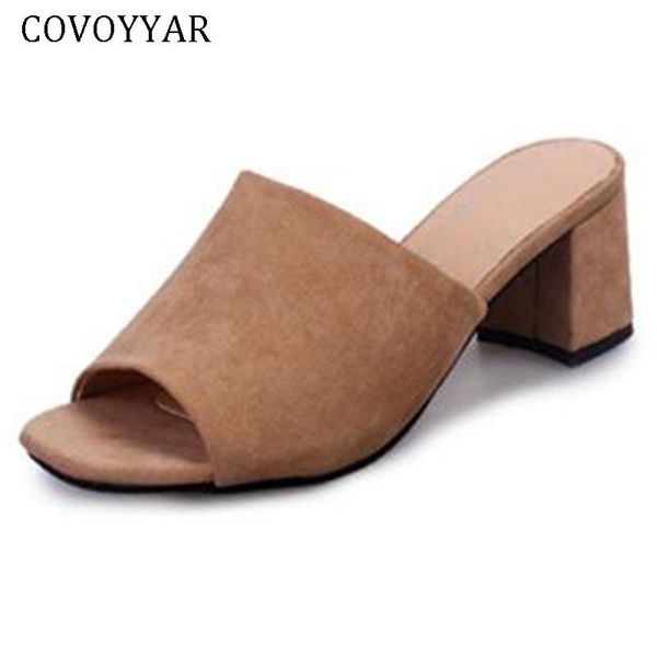 

slippers covoyyar concise women's mules 2021 summer flock slingback lady high heels open toe beach sandals slides slip on wsl560, Black