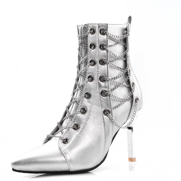

boots 2021 fashion women shoes for autumn winter chain decoration ankle thin heels booties pumps wsh4145, Black