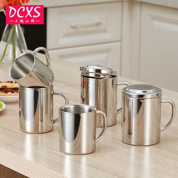 

mugs dining drinkware stainless steel large cup coffee milk mug with handle lid