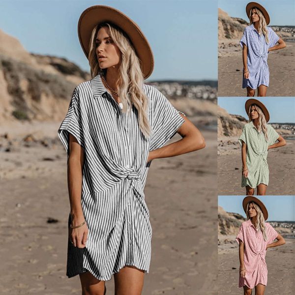 

summer polo slim tie striped dress, Black;gray