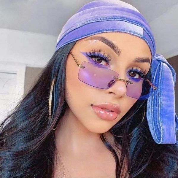 

fashion small rimless sunglasses women vintage narrow frames square sun glasses men eyewear gradient shades uv400, White;black
