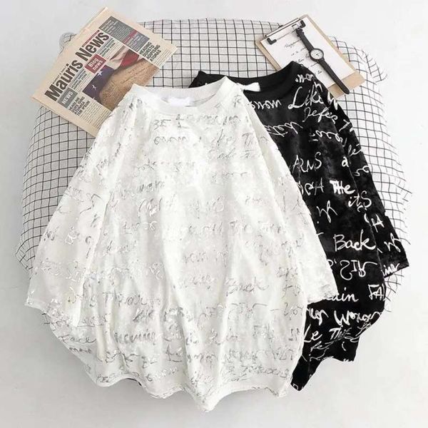 

women's t-shirt plus size 8xl letter printed t shirt summer o neck velve shirts women clothing short sleeve casual 2021, White
