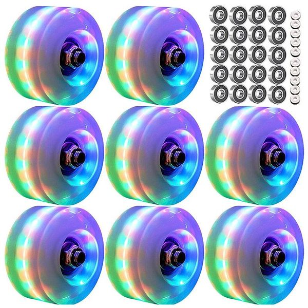 

roller skate wheels luminous light up, 8 pack with bearings - for double row skating and skateboard 32mm x 58mm skateboarding