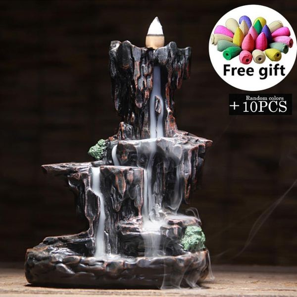 

fragrance lamps resin mountain shape smoke waterfall backflow incense burner censer holder decor furnace aromatic home office c