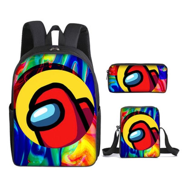 

among us schoolbag three-piece set primary and middle school students shoulder pen bag for wholesale, Silver