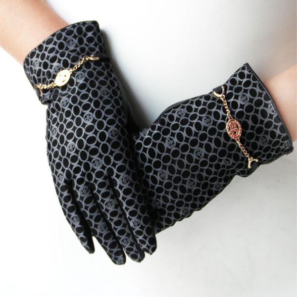 

sports gloves leather ladies sheepskin fashion plus suede printing warm waterproof a264, Black