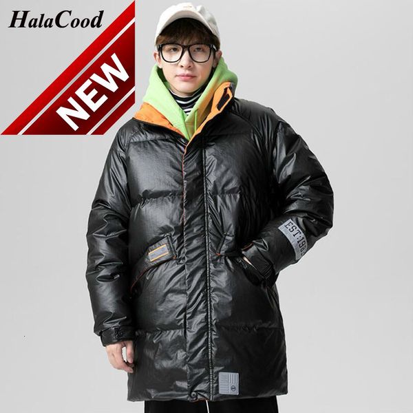 

halacood quality down jacket 4xl men's long classic brand clothing thick warm comfortable casual loose 90% coat, Black