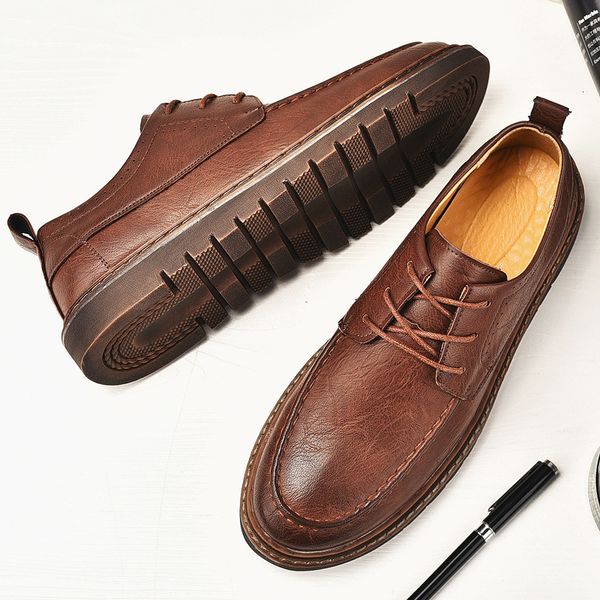 

dress shoes new men casual leather brogue men's fashion trend work business sneakers a0zb, Black