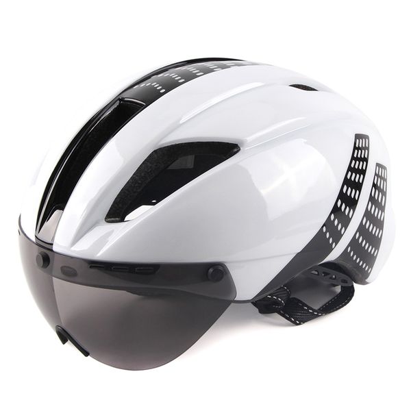 

Lens Magnetic Goggles Helm Racefiets Helmet With Removable Lenses Sun Outdoor Bike helmet Time ride Safety cap Hat, White silver