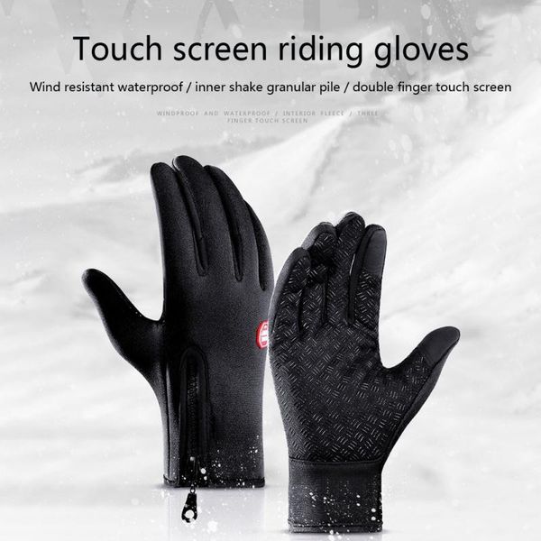 

ski gloves winter outdoor sports cycling finger men zipper skiing accessories hiking glove warm touch screen fitness black full