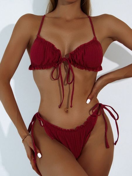 

lettuce trim tie side bikini swimsuit h9yw#, White;black