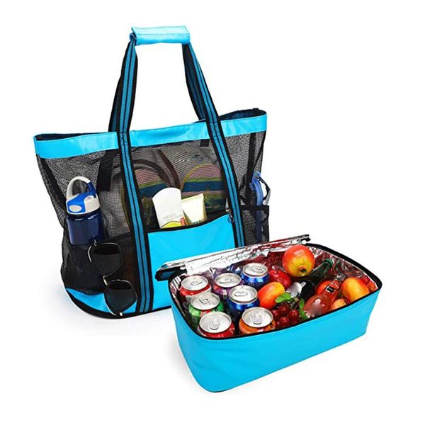 

storage bags outdoor camping beach mesh tote bag with detachable cooler packing organizer multifunctional waterproof backpack