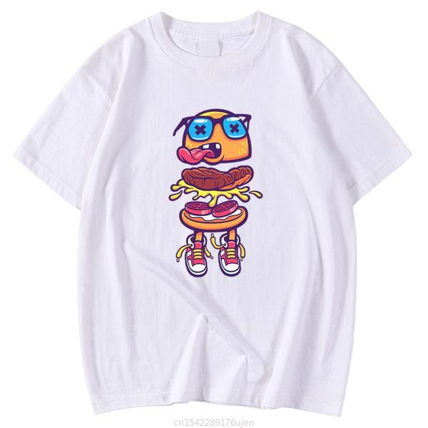 

men's t-shirts lovely delicious hamburger man printing clothing sleeve t-shirt summer tee shirt short male kohpweran, White;black