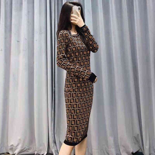 

designer women's knitted casual dresses round neck pullover retro fashion dress sweater, Black;gray