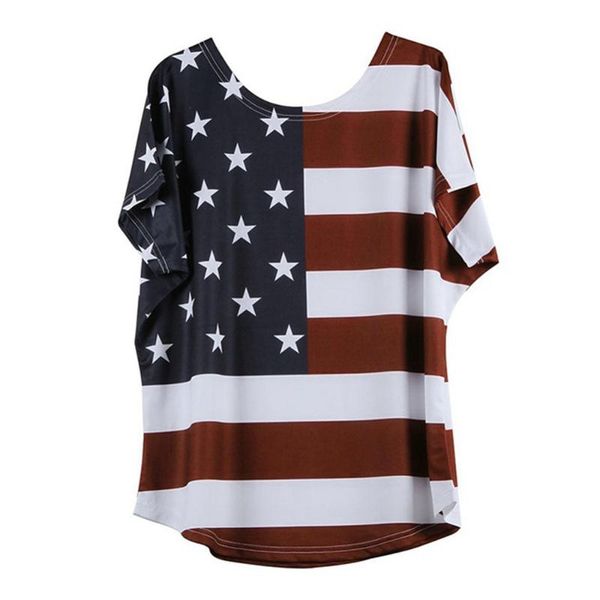 

women's t-shirt plus size women fashion loose star stripe usa flag america vetement femme 2021 blusas camisetas de mujer, White