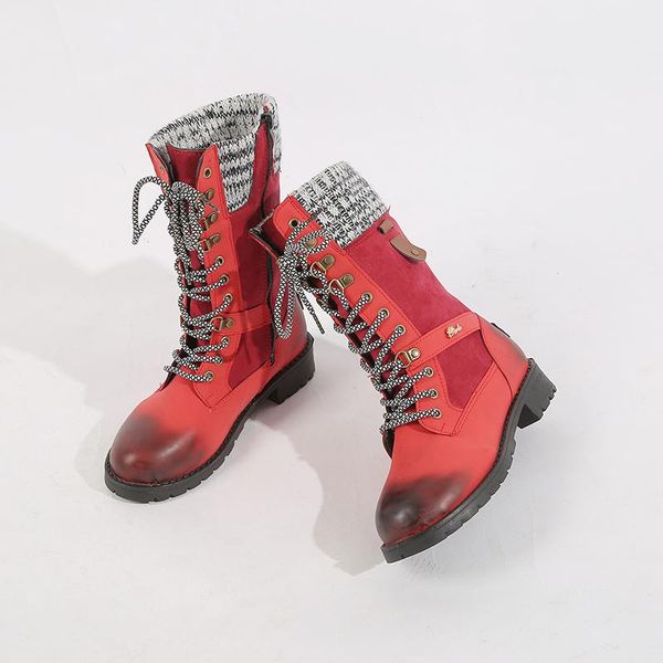 

boots women mid-calf winter shoes basic zip platform decor female warm lace up botas de mujer 2021, Black