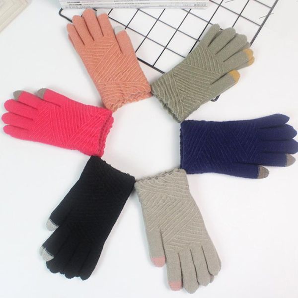 

fingerless gloves 1pair knitted full finger size gifts soft woolen winter golves comfortable touch screen mittens keep warm stripe, Blue;gray