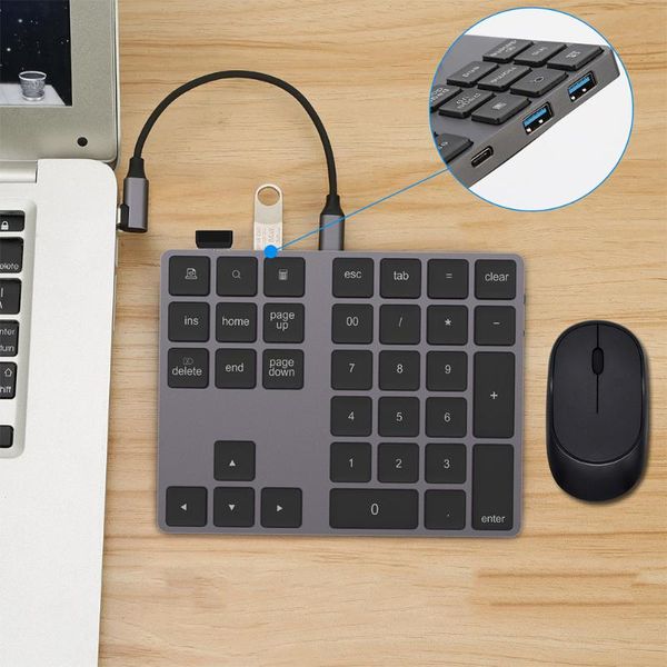 

wireless number pad bt numeric keypad 34 key keyboard hub type-c usb 3.0 fit for windows can also be used as a keyboards