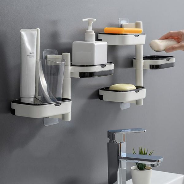 

soap dishes swivel kitchen rack travel carry no-drilling self adhesive container bathroom shower box drawer multi-layer wall mounted