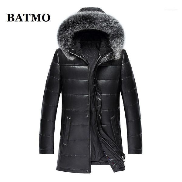 

men's leather & faux batmo 2021 arrival natural sheepskin real fur collars 90% white duck down hooded jackets men,8181, Black