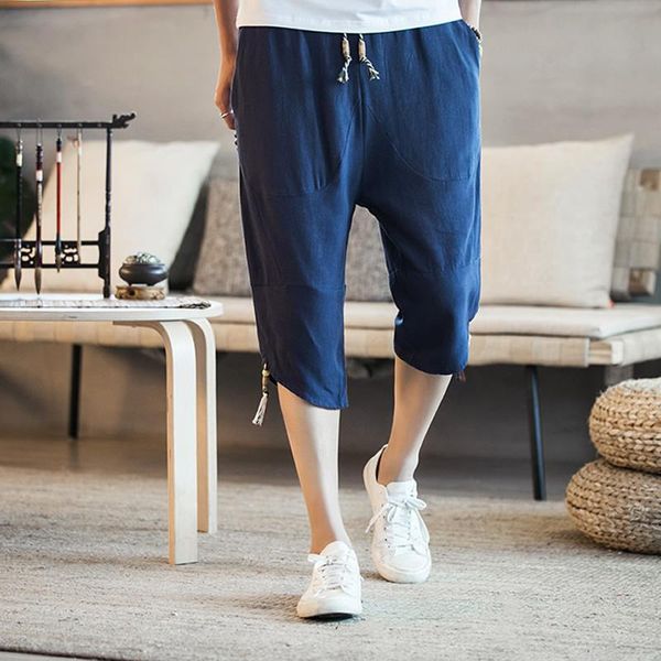 

men's pants men 2021 beach summer casual loose calf-length harem ethnic style trousers plus size m-5xl, Black