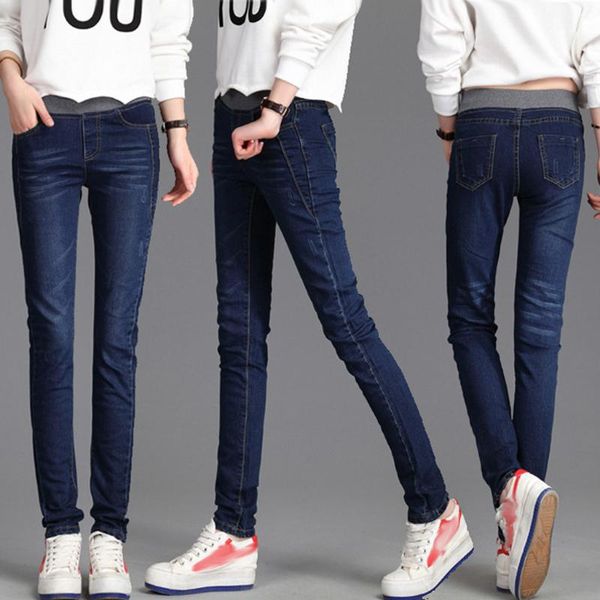

womens plus velvet loose jeans woman high waist winter warm elastic pencil pants size pantalones vaqueros mujer#g2 women's, Blue