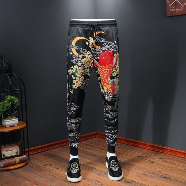 

uomo moda pantaloni hombre 2021 summer fashion brand pantalon mens joggers pants slim fit print harem men trousers men's, Black