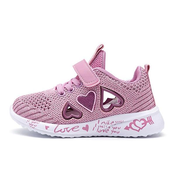 

athletic & outdoor girls casual shoes light mesh sneakers heart patern kids summer autumn tenis cute sport cartoon female running sock footw, Black