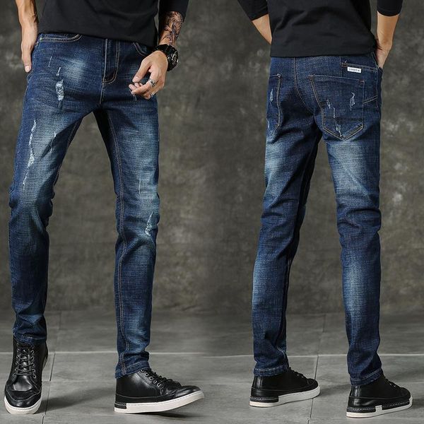 

men's jeans boys slim pants tide brand stretch trend korean autumn and winter trousers, Blue
