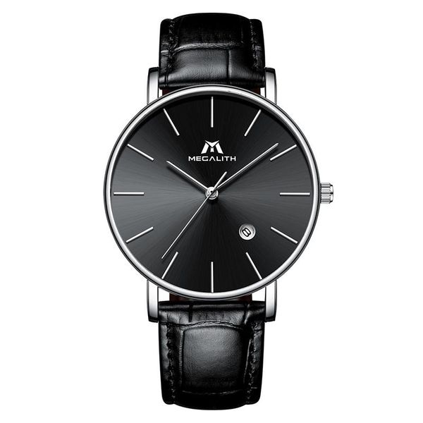 

wristwatches megalith casual watch for mens waterproof quartz wrist with date calendar genuine leather watches relogio masculino, Slivery;brown
