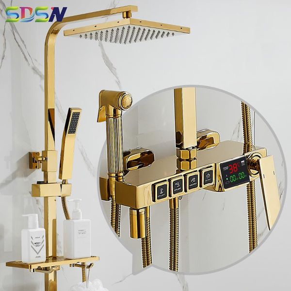 

bathroom shower set newly gold digital shower system rainfall bath head four function gold thermostatic mixer set