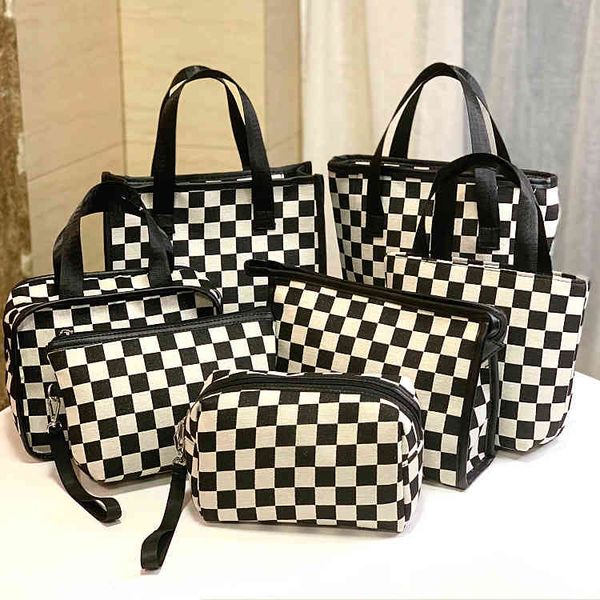 

cosmetic bags handbags style fashion leisure checkerboard portable wash mommy women's snack