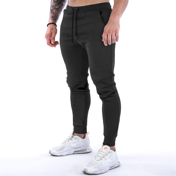 

men casual trousers joggers cotton pants gym workout track breathable muscle fitness running slim fit tapered sweatpant 210715, Black