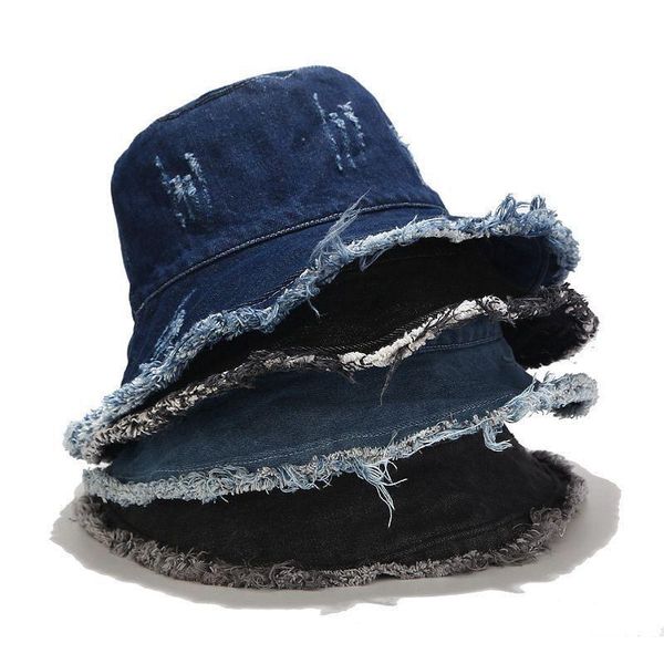 

wide brim hats giyu distressed vintage holes fashion demin bucket women high street blue outdoor sun caps female fishing casual, Blue;gray