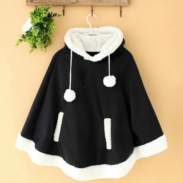 

women's jackets women girls cloak coat winter fleece hooded cape jacket poncho kawaii multicolor sweet lovely 904-a169, Black;brown