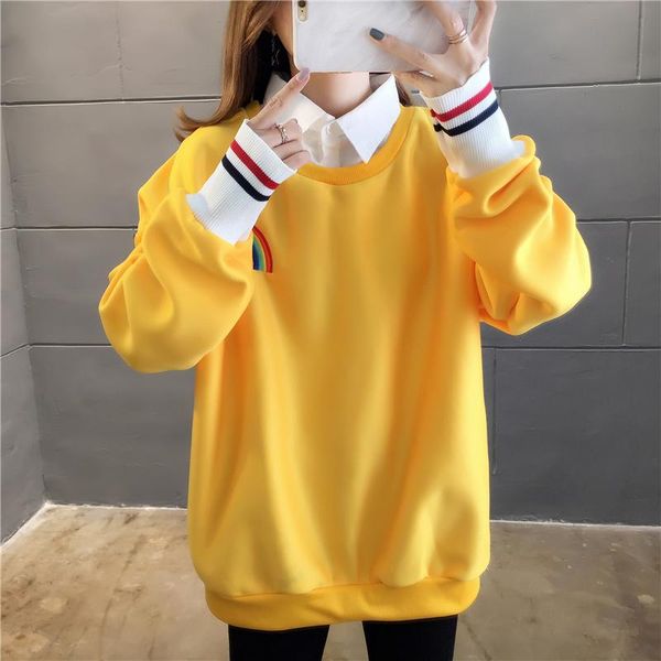 

women's hoodies & sweatshirts 2021 winter plus velvet fashionable collar long sleeve casual sweatshirt rainbow print harajuku clothing, Black