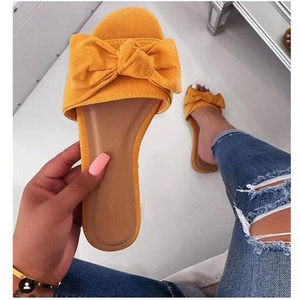 

slippers women's summer bowknot solid color flat sandals women casual beach woman shoes flip flops chanclas mujer, Black