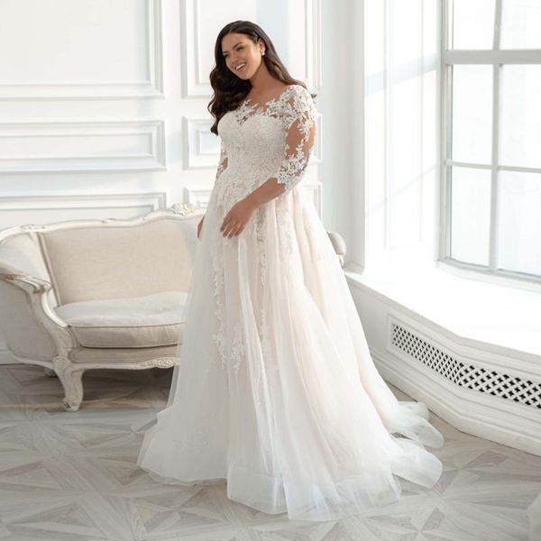 

other wedding dresses dress plus size 3/4 sleeves white for glitter tulle lace applique vestido de noiva bride big women modest1