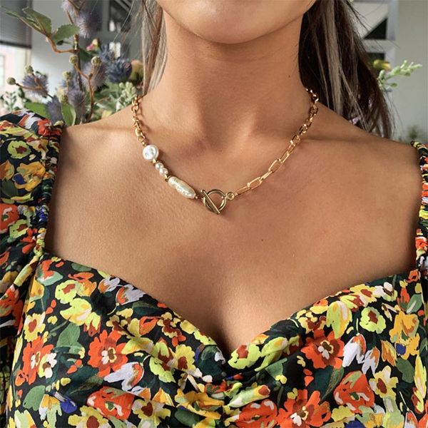 

chains 2021 crystal chain clavicle choker necklace for women geometric metal short female vintage statement jewelry, Silver