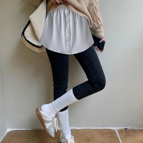 

skirts 2021style womens fake shirts hem underskirts elastic high waist split half slips hoodies sweaters extender hemline #t1p, Black