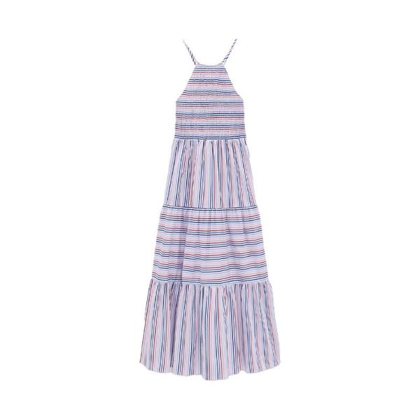 

spring women's hanging neck collar multicolor suspenders knitted striped halter mid-length dress women casual dresses, Black;gray