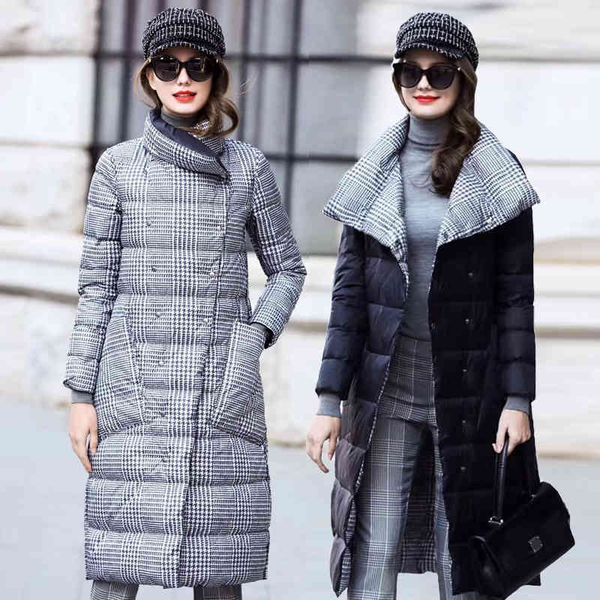 

women's down & parkas ailegogo duck jacket winter long thick double sided plaid coat female warm parka for slim clothes 1oaw, Black