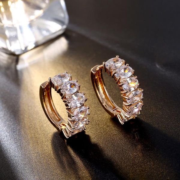 

fashion brand 3 colors round shape cubic zirconia earring hoop earrings female jewelry for women party & huggie, Golden;silver