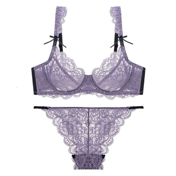 

transparent lace bra ultra thin lingerie small chest gathered suit, Red;black