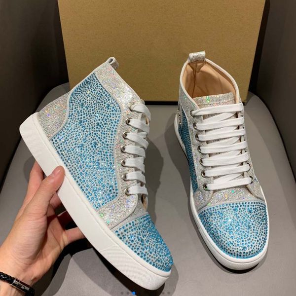 

luxury sneakers men women designer shoes trainers leather crystal high loasers soles head layer cowhide with box, Black