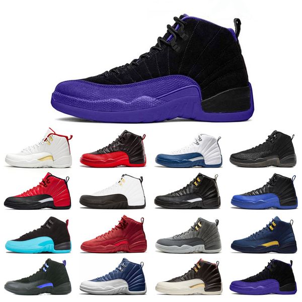 

with box 12s basketball shoes 12 for man black purple dark grey fiba flu game french blue winterized wings utility university gold michigan